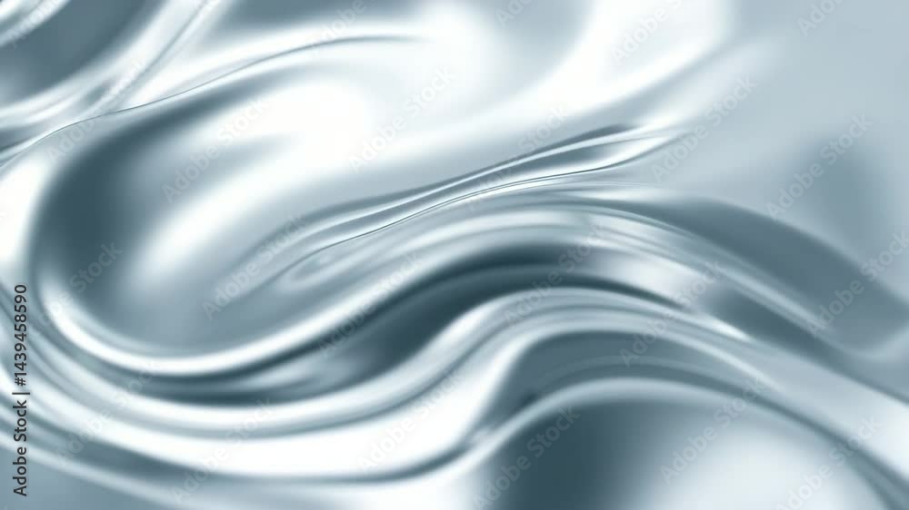 An abstract close up of a metallic surface featuring flowing reflective liquid patterns The shiny silver appearance creates a futuristic and dynamic visual effect with smooth wavy textures 4K