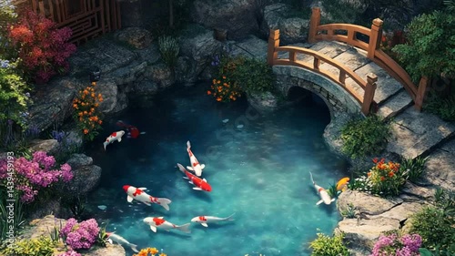 Serene Koi Pond in a Japanese Garden