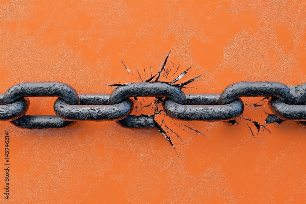 Obraz premium Broken chain link on orange background
