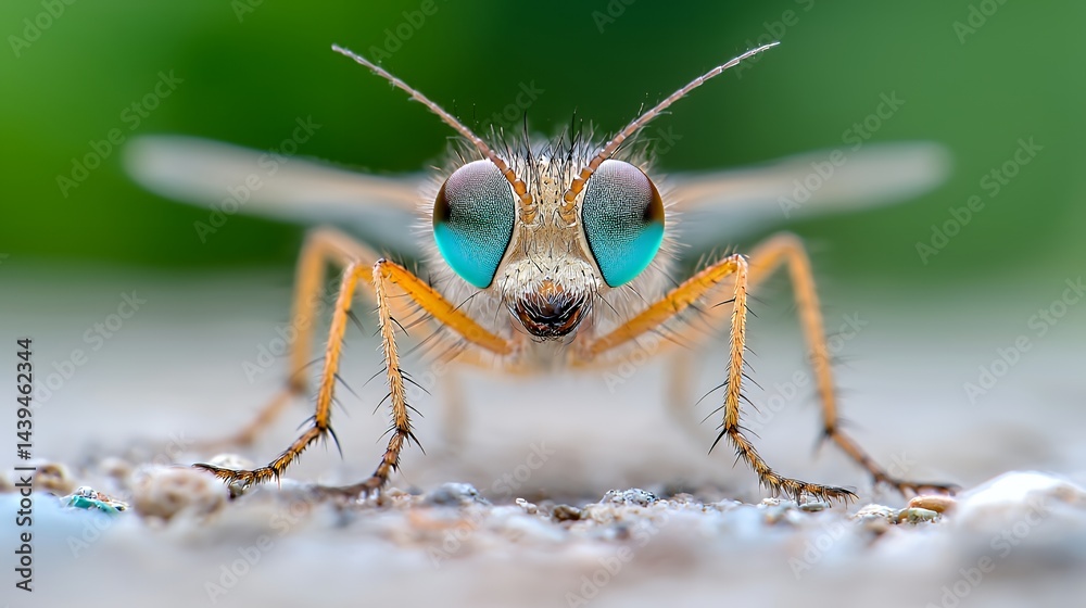 Fototapeta premium Fly with Striking Blue Eyes Macro Shot Insect Portrait