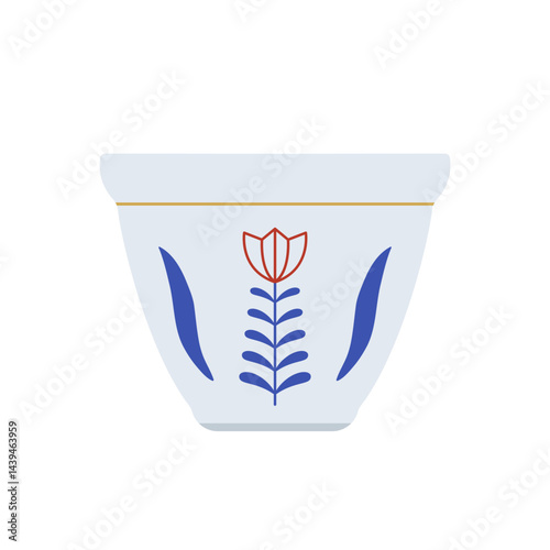 Arabic coffee drink. Porcelain Coffee Cup with traditional oriental pattern. Vector illustration