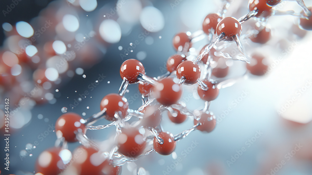 Molecular assembly nanotechnology showcases intricate structures with red spheres connected by transparent strands Molecular assembly nanotechnology showcases intricate structures with red spheres connected by transparent strands