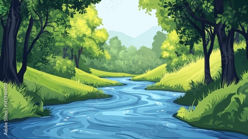 Lush, verdant valley with a meandering stream.