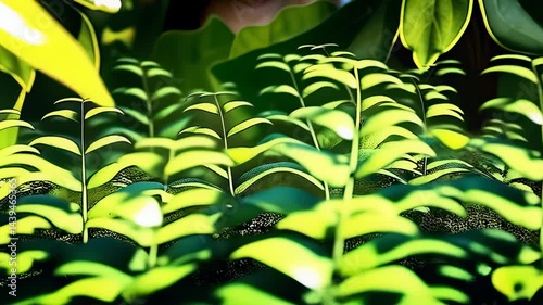 Close-up of a Womans Eye Hidden Among Lush Green Leaves