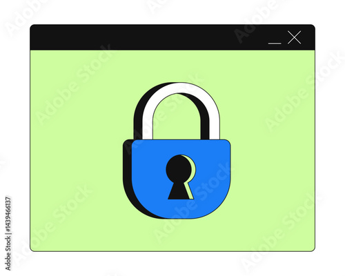 Secure browser window with padlock 2D cartoon object. Web privacy protection. User security. Protected content. Access restriction isolated element flat vector clip art on white. Spot illustration