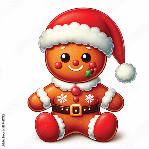 Festive Christmas Gingerbread Man with Santa Hat and Candy Cane on a Cheerful Holiday Background