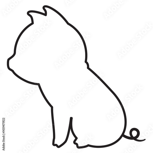 お座りした横向きのブタの線画