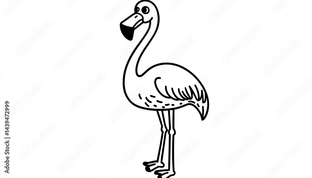 Obraz premium Cartoon flamingo standing in outline style 