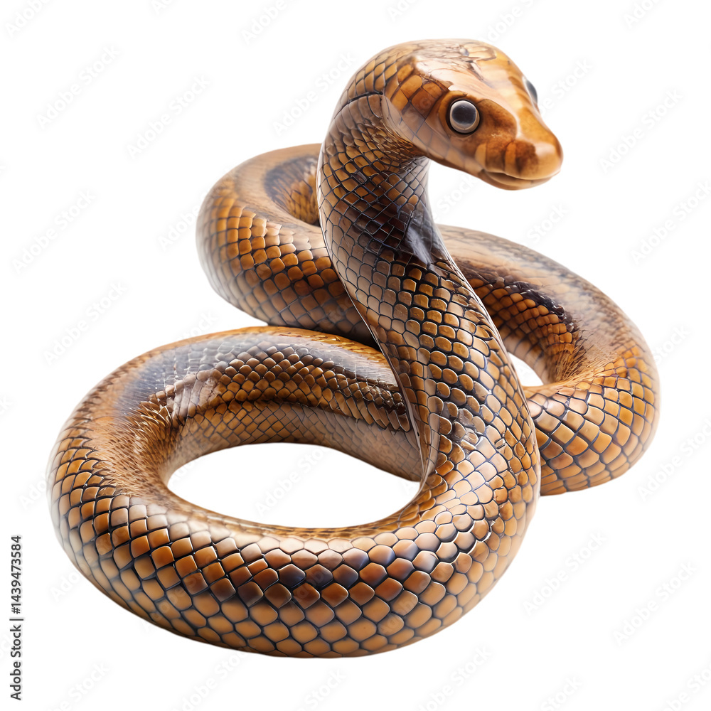 Fototapeta premium Stunning Close-Up of a Brown Cobra Snake on Transparent background
