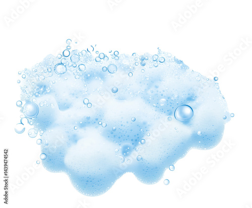 Delicate Blue Soap Suds with Sparkling Bubbles - A Refreshing Visual , isolated on white background PNG cut out