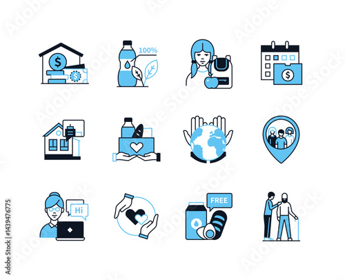Help, support and awareness - line design style icons set