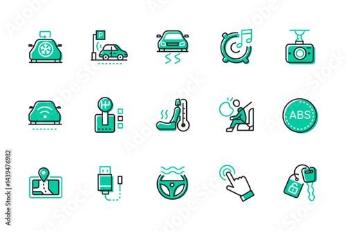 Driving and car care - set of line design style icons