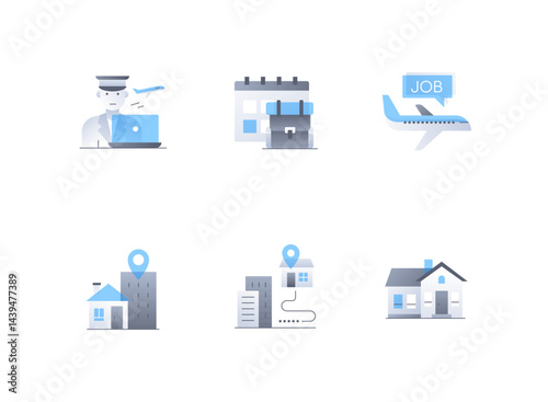 Business trip and relocation - flat design style icons set