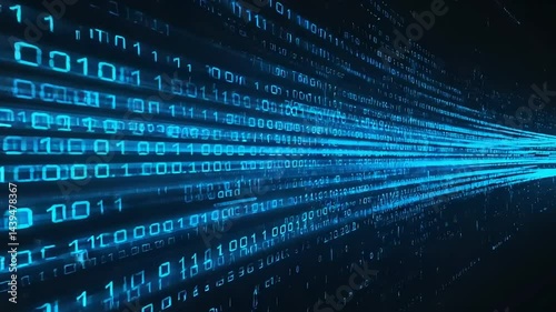 Digital binary code streams diagonally.