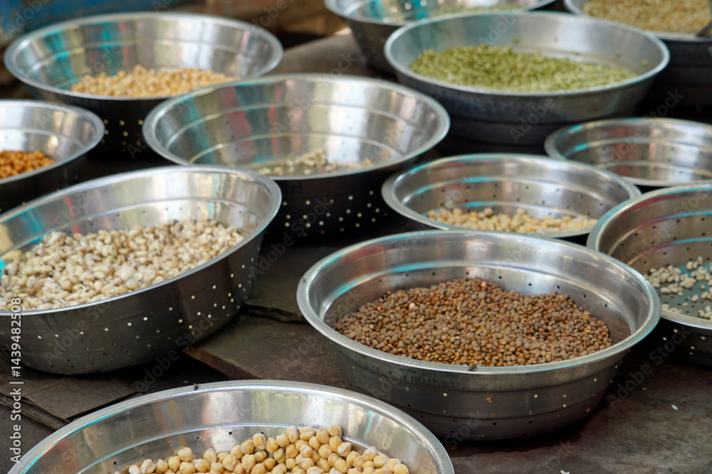 spices and herbs on a market in mumbai