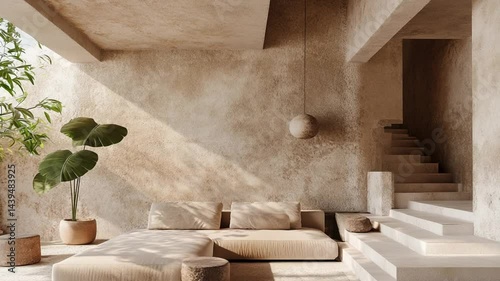 Serene Minimalist Living Room Design: Beige Tones and Natural Light
