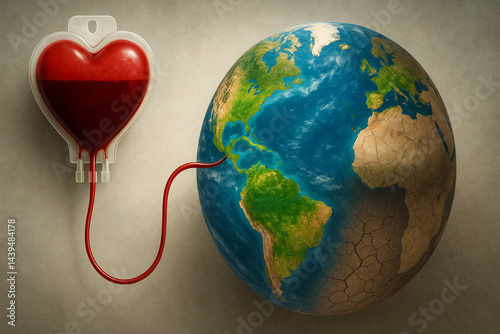 Blood donation heart bag saving earth