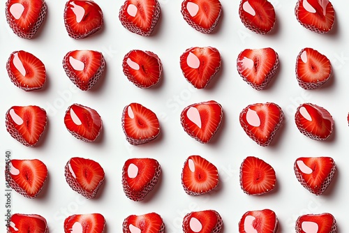 Strawberry halves arranged in a grid photo