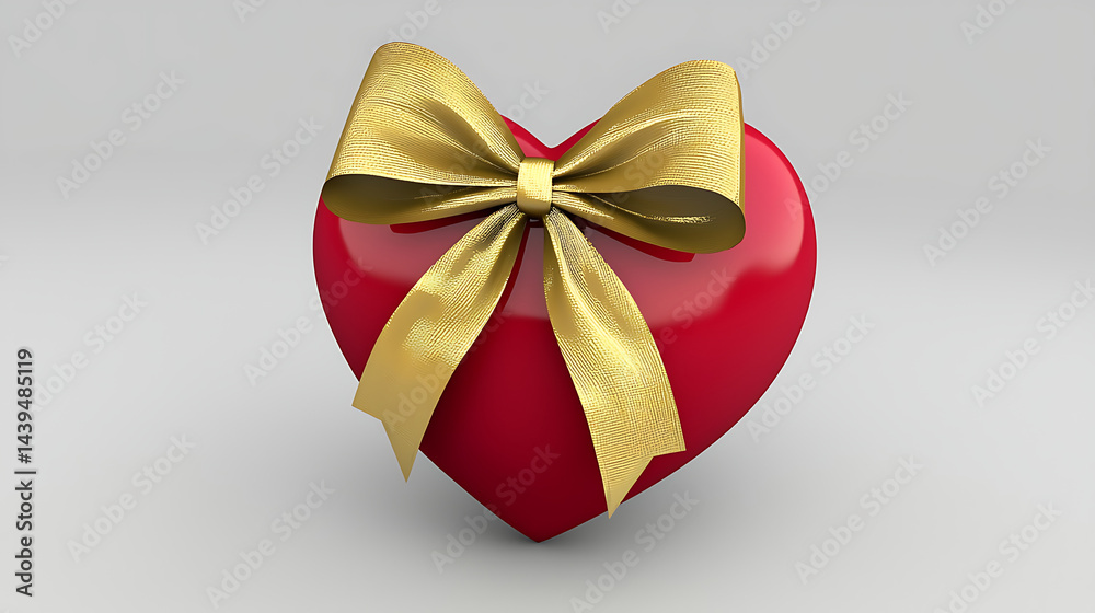 A red heart with a gold ribbon tied around it A red heart with a gold ribbon tied around it