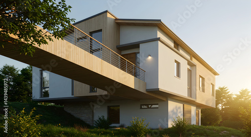 Contemporary Residence Design Featuring Elevated Bridge Amidst Natural Surroundings