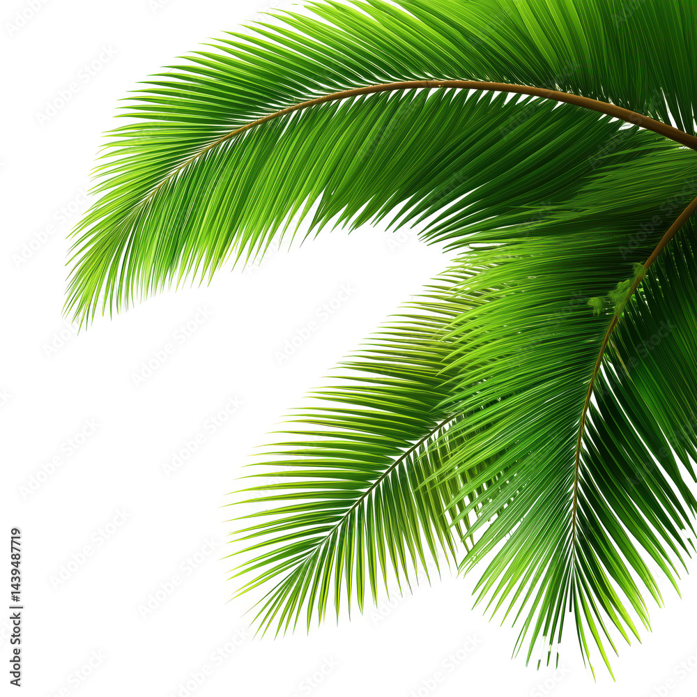Naklejka premium Stunning Tropical Palm Leaves - Vibrant Green Foliage for a Tropical Paradise , isolated on white background PNG cut out