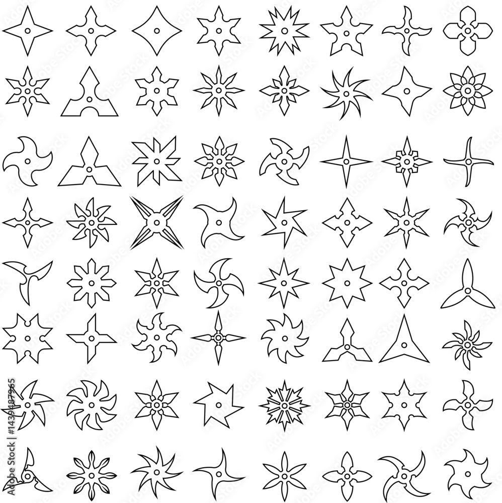 Fototapeta premium Shuriken icon vector set. Ninja illustration sign collection. Throwing stars symbol or logo.