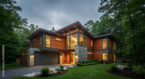 Modern Architecture Design And Exterior Of Upscale Home In The Woods