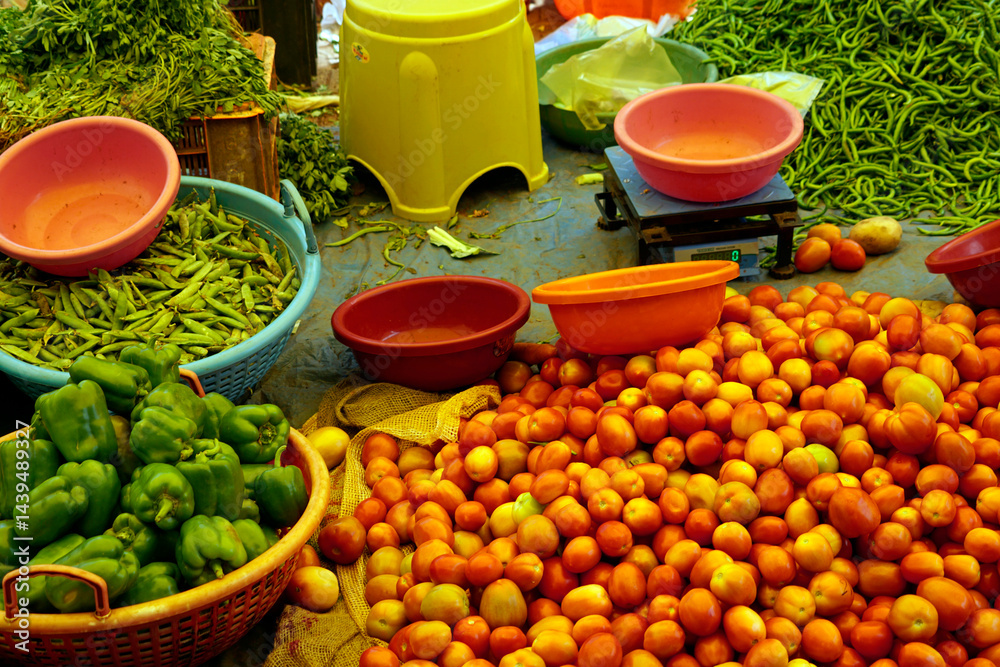 fresh vegetables on a local market in mumbai, india