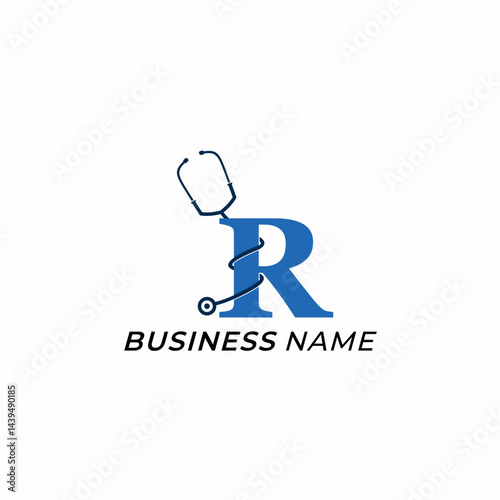 logo design creative letter R and stetoscope