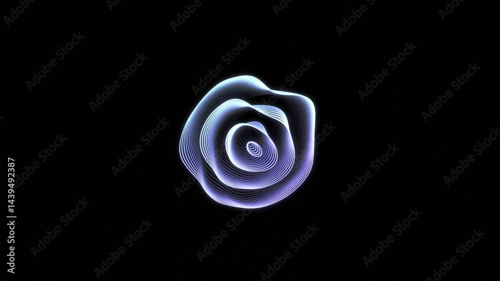 Purple and blue spiral shape on black background. Suitable for abstract or technology themes in designs, backgrounds, or print materials.