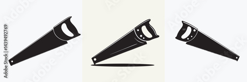 Hand Saw Tool Icon Set Black Silhouette Illustrations