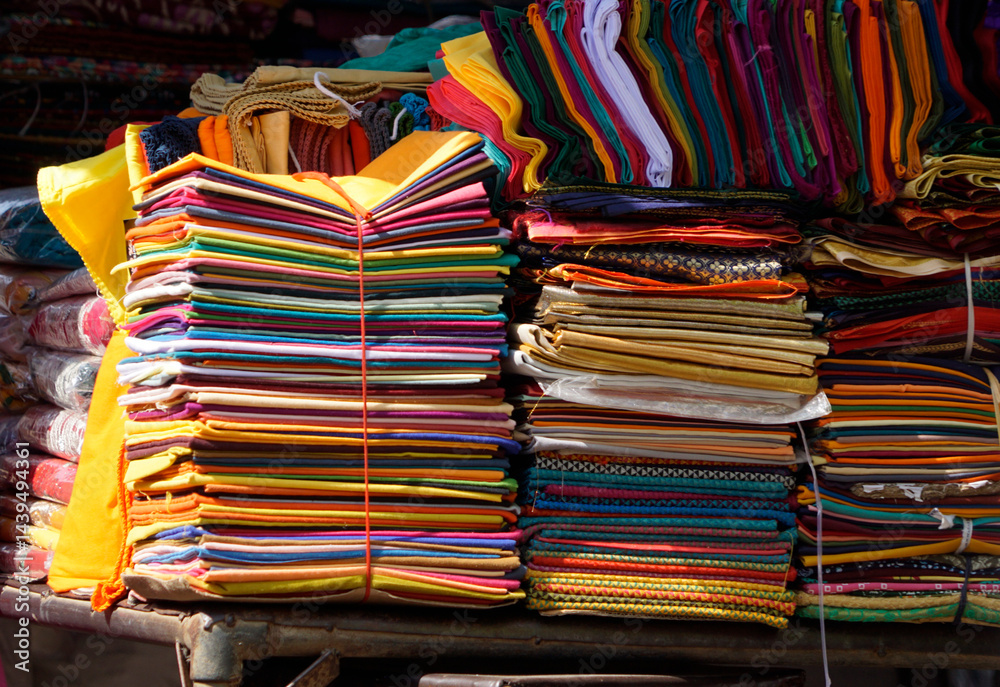 colorful textiles on a market in mumbai