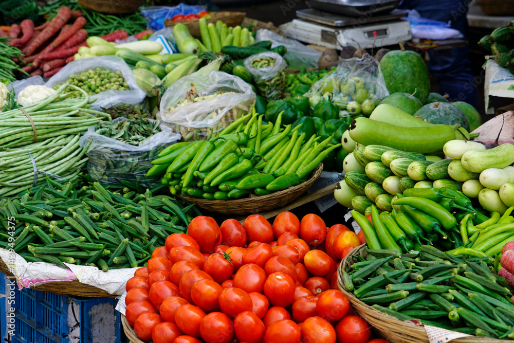 fresh vegetables on a local market in mumbai, india