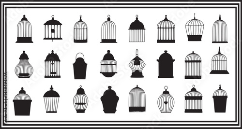 Black Bird Cage Silhouette Bundle - Elegant Birdhouses, Vintage and Decorative Cage Icons, Perfect for Pet Supplies, Home Decor, and Freedom Art Themes