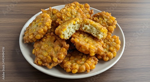 Crispy Corn Fritters on a Plate, Close-Up Food Photography photo
