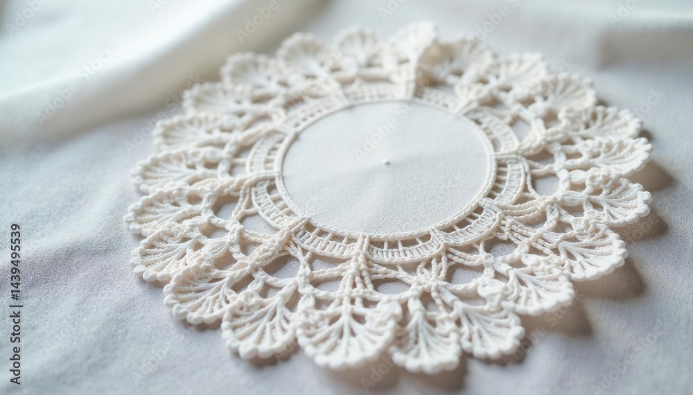 Obraz premium Intricate floral lace doily, delicate white fabric, texture, embroidery