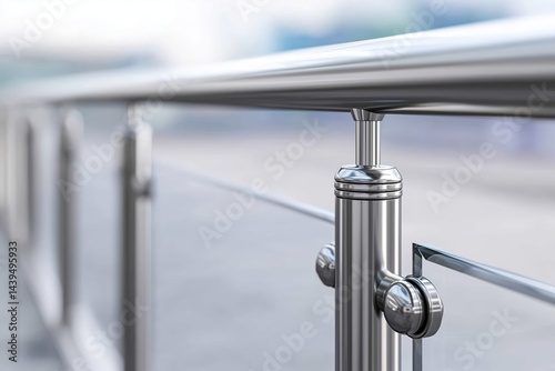 Stainless steel railing with glass panels. modern urban architecture and safety design