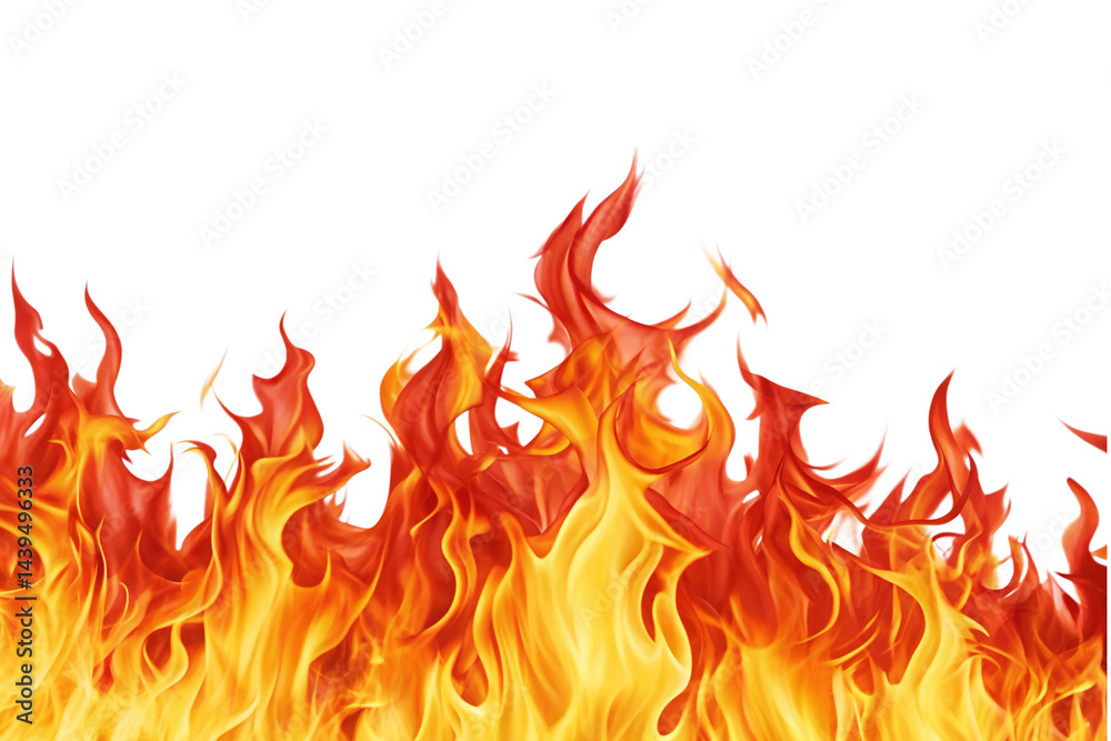 A vibrant and intense display of fire flames against a neutral background transparent background A vibrant and intense display of fire flames against a neutral background transparent background
