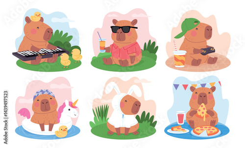 Cute Flat Capybara Mini Compositions Collection
