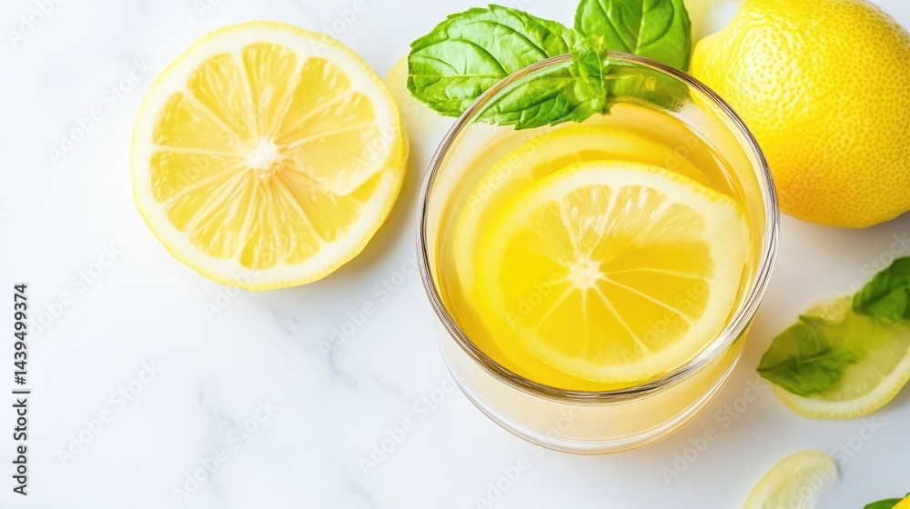Refreshing citrus drink, sliced lemons, fresh mint Refreshing citrus drink, sliced lemons, fresh mint
