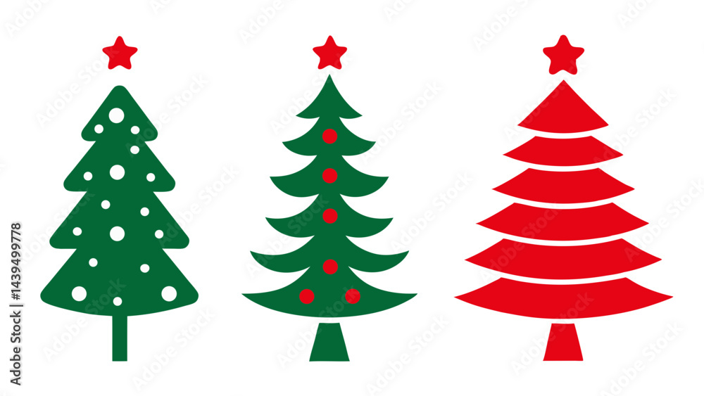 Obraz premium set of red and green christmas tree vector on tranparent background