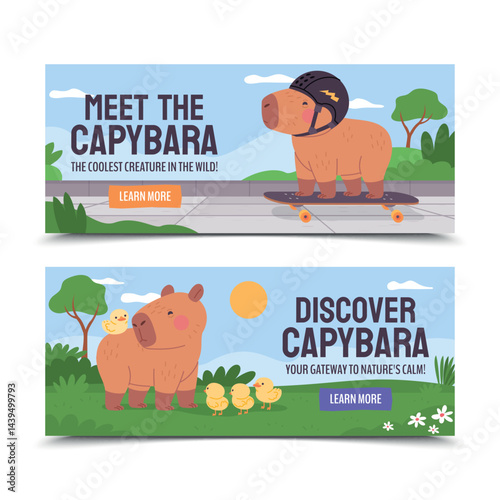 Flat Capybara Horizontal Banner Set