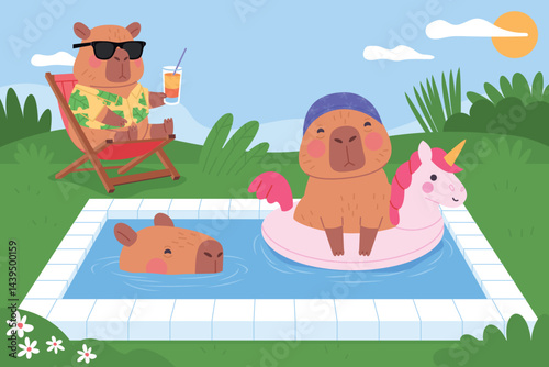 Cute Flat Summer Capybara Background