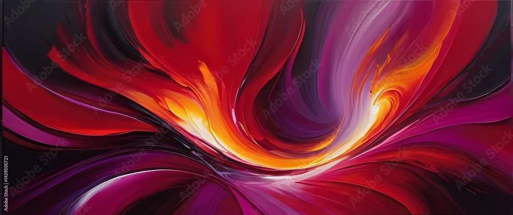 Naklejka premium Passionate fiery red and magenta abstract oil paintings conveying deep emotion with energetic strokes. Extremely detailed high resolution illustration.