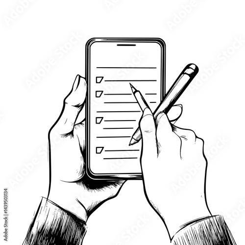 Black and White Silhouette or Line Art Illustration of Man or Woman Handing Mobile Phone - Communication Concept