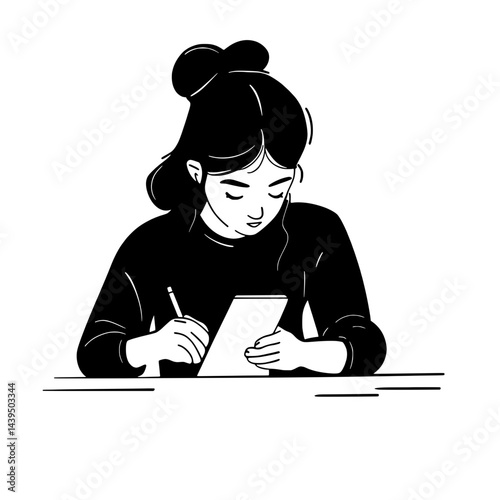 Black and White Silhouette or Line Art Illustration of Man or Woman Handing Mobile Phone - Communication Concept