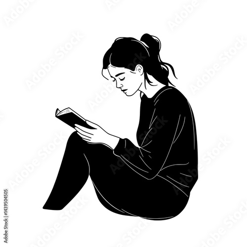 Black and White Silhouette or Line Art Illustration of Man or Woman Handing Mobile Phone - Communication Concept