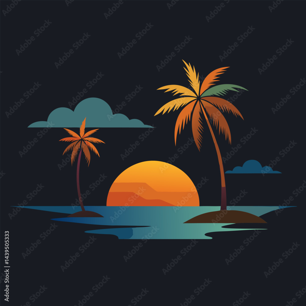 Obraz premium Tropical Sunset on a Beach with Palm Trees
