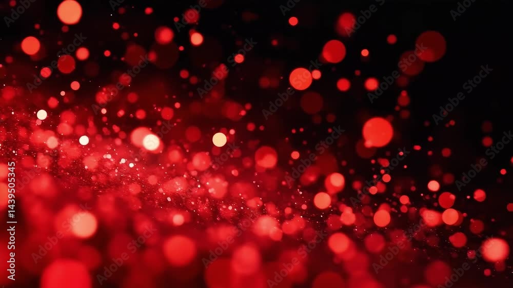 Abstract background with glowing red bokeh lights floating on a dark backdrop, perfect for festive, romantic, or elegant themes.