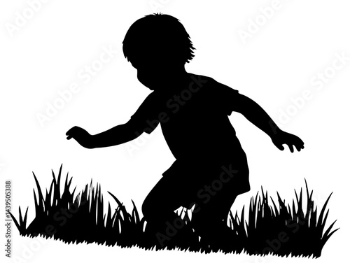 Silhouette of a Child Playing in Grass